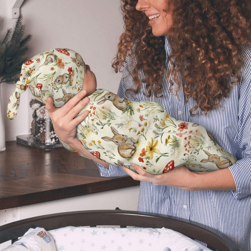 Figtihw Easter Bunny Mushroom Swaddle Blankets Newborn Receiving Blanket Baby Swaddle Wrap Soft Sleeping Sack for Baby Girls Boys - Image 5